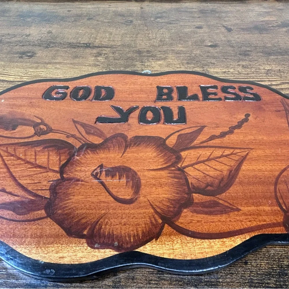 Vintage one of a kind handmade Rustic Wall Plaque - God Bless You folk art sign